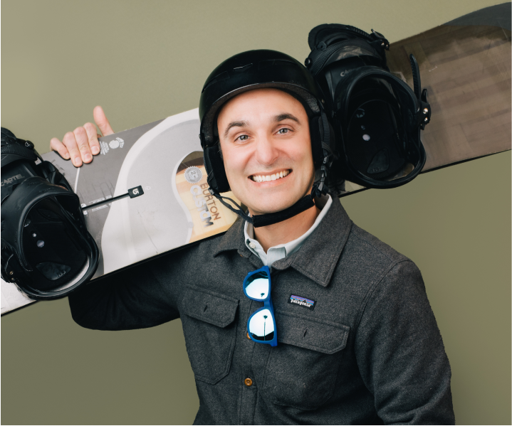 Caesar with a snowboard